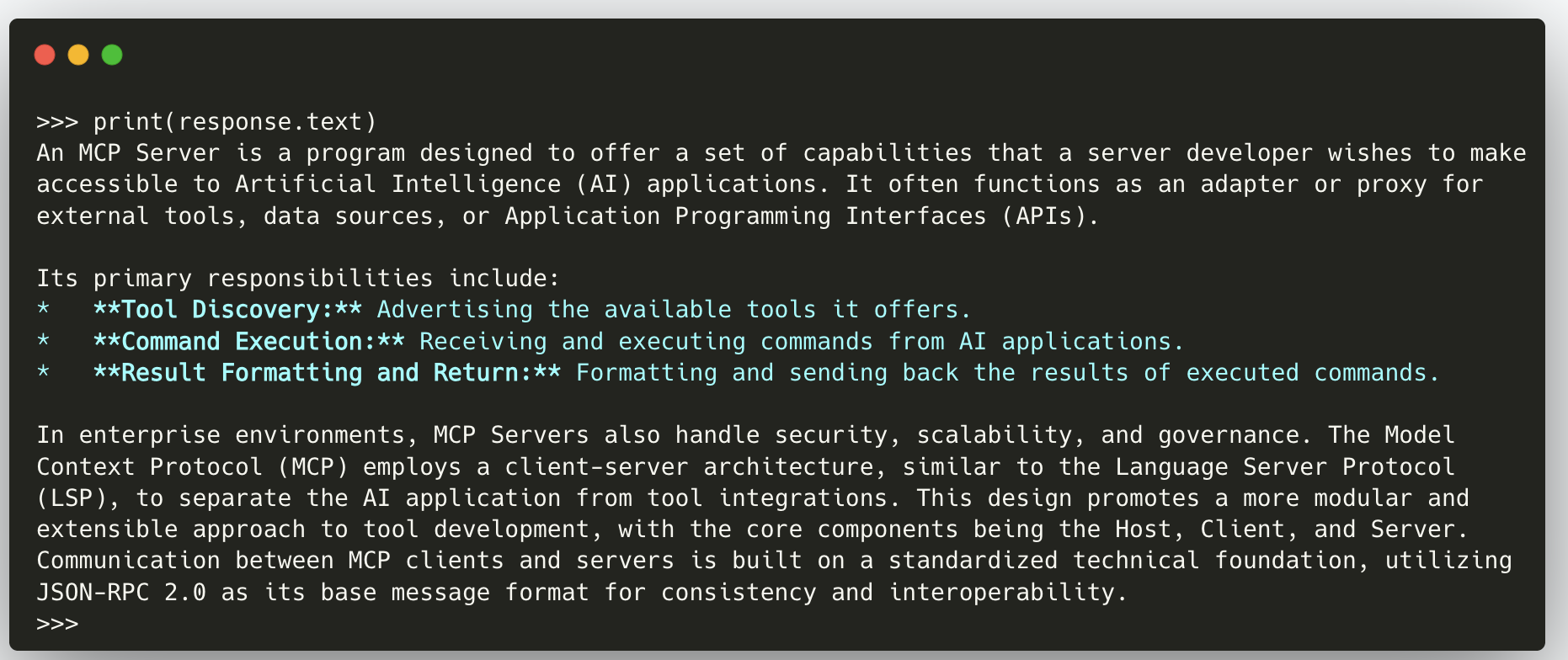 File Search output example showing MCP Server response